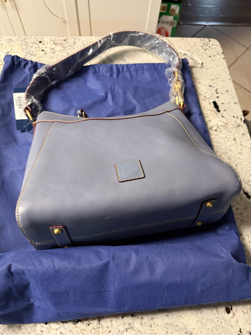 Dooney & Bourke Steel Blue Florentine  Leather Shoulder Bag with Gold Hardware